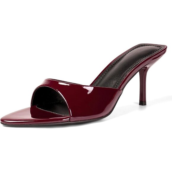 Women's Burgundy Open Toe Kitten Heels Pointed Toe Mule Slip On Elegant Shoes - Picture 1 of 6